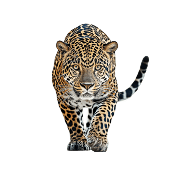 Majestic jaguar panther stalking elegantly in front view against a transparent background png