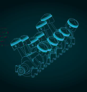 Engine pistons on a crankshaft vector