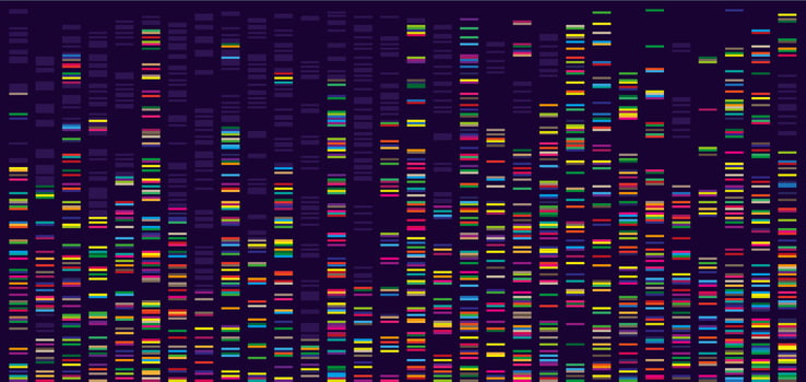 Genome map. DNA test and barcoding visualisation, abstract big genomic data sequence columns background illustration vector
