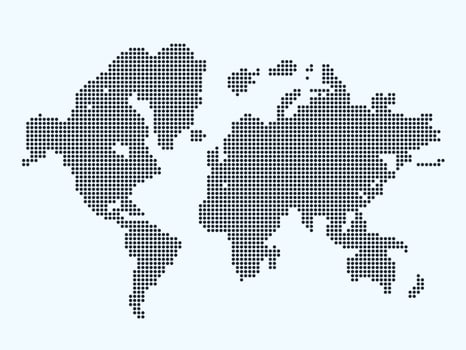 Dotted world map. Simple global map silhouette with dots patterns grid, LED screen GPS illustration vector