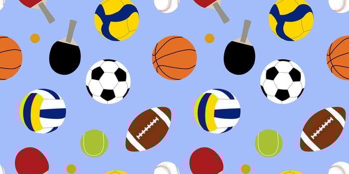 Seamless Pattern with Balls for Various Sports Games on a Blue Background, Inventory for Sportsmen vector