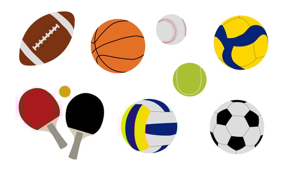 Set of Balls for Various Sports Games. Inventory for Sportsmen, Objects on White Background vector