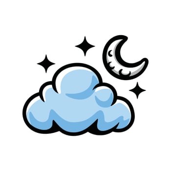 fluffy cloud with moon and stars line art fun style sketch classic vintage design illustration vector
