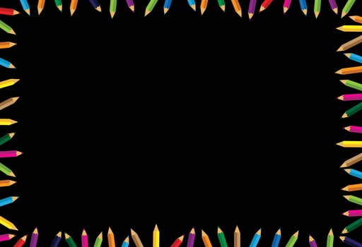 Colorful pencils Frame border on Black Background, Crayons colorful , illustration. vector