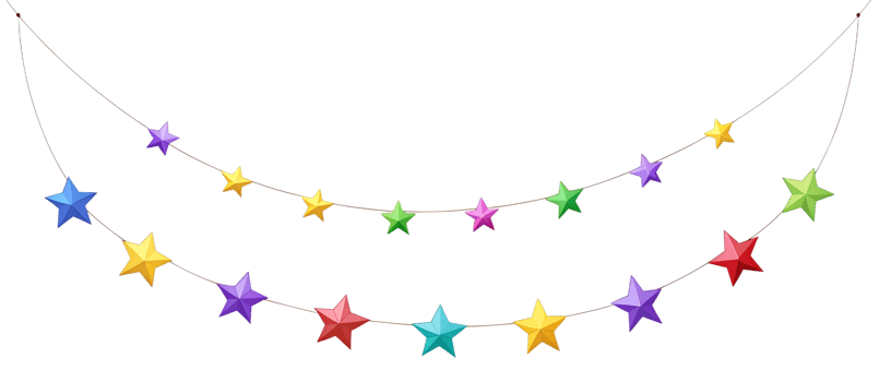 Christmas multicolored stars suspended on a string, festive decoration, on an isolated transparent background png