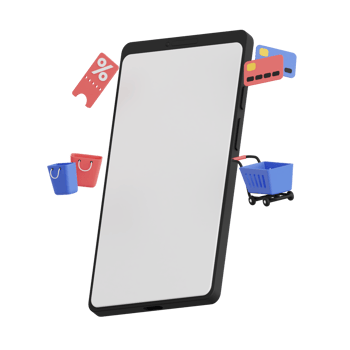 3d render smartphone with white space screen for mockup with Shopping concept. Transparent background illustration png