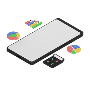 3d render isometric smartphone with white space screen for mockup with Analytic concept. Transparent background illustration png