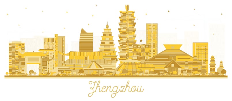 Zhengzhou China City Skyline silhouette with golden Buildings Isolated on White. Business Travel and Tourism Concept with Modern Architecture. Zhengzhou Cityscape with Landmarks. vector