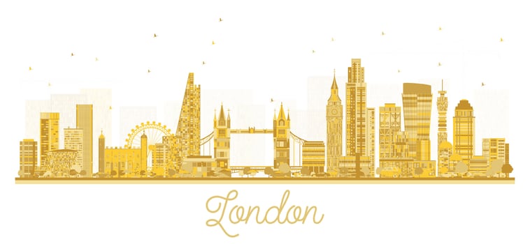 London England city skyline silhouette with golden buildings isolated on white background. London cityscape with landmarks. vector
