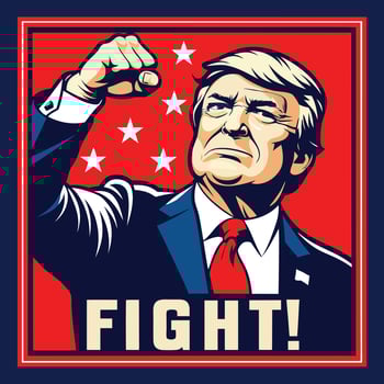 Donald Trump Digital Painting T Shirt with American Flag and FIGHT Text Black T Shirt Design vector