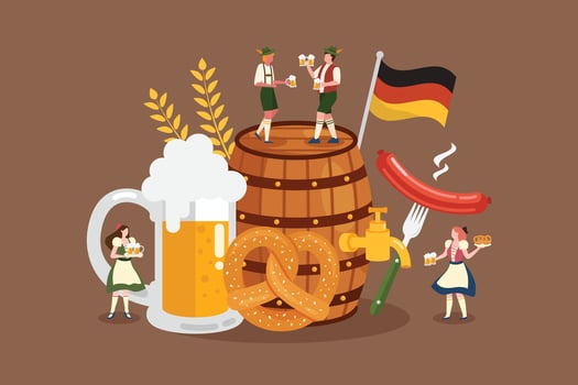 Oktoberfest Celebration Party With Tiny People Character vector