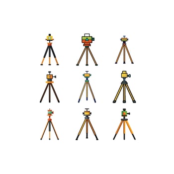 Modern and Traditional Camera Tripods set of icon vector