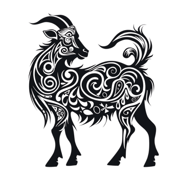 Goat silhouette Arabian pattern set against transparent background png