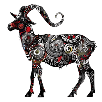 Goat silhouette Arabian pattern set against transparent background png