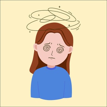 illustration of a woman feels dizzy, fever symptoms vector