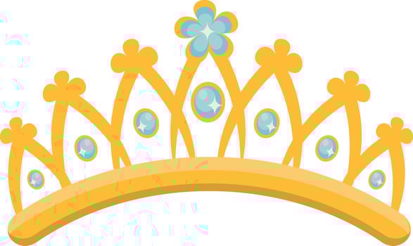 Gold Crown on White Background. Illustration in Glitter Cartoon Design. vector