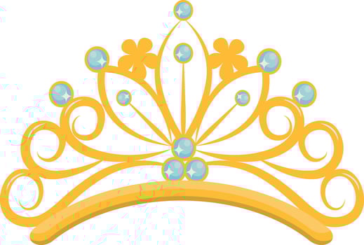 Gold Crown on White Background. Illustration in Glitter Cartoon Design. vector