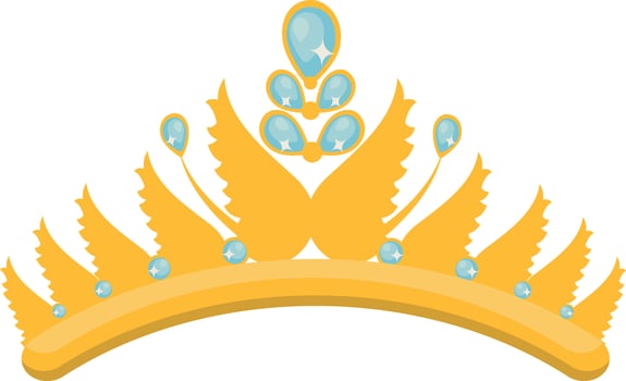 Gold Crown on White Background. Illustration in Glitter Cartoon Design. vector
