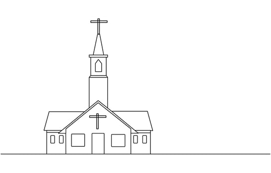 Continuous one simple single abstract line drawing of old church icon ,Church Single continuous line illustration ,continuous line of churches. one line drawing of church, vector