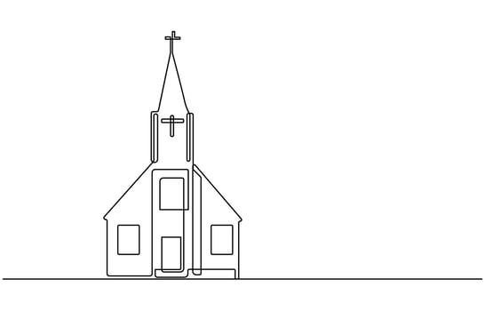 Continuous one simple single abstract line drawing of old church icon ,Church Single continuous line illustration ,continuous line of churches. one line drawing of church, vector