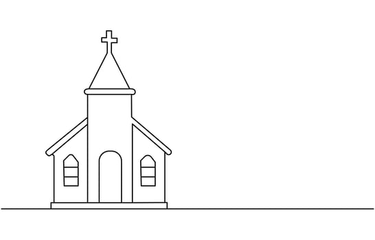 Continuous one simple single abstract line drawing of old church icon ,Church Single continuous line illustration ,continuous line of churches. one line drawing of church, vector