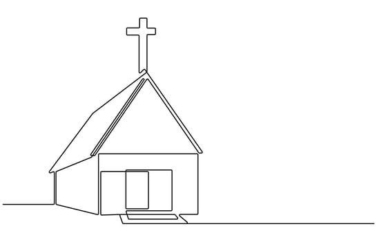 Continuous one simple single abstract line drawing of old church icon ,Church Single continuous line illustration ,continuous line of churches. one line drawing of church, vector