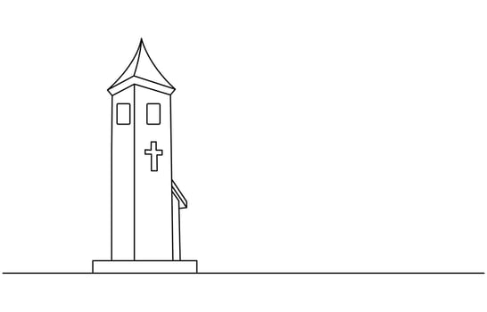 Continuous one simple single abstract line drawing of old church icon ,Church Single continuous line illustration ,continuous line of churches. one line drawing of church, vector