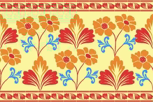 Floral background, geometric oriental seamless pattern, traditional orange, yellow design for background, carpet, wallpaper, clothing, wrapping, batik, fabric, embroidery pattern vector