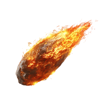 A blazing oval shaped meteor isolated against a transparent backdrop creates a striking contrast png