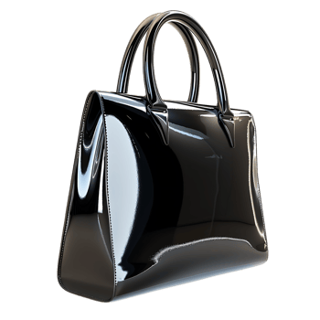 A black shiny bag with a handle isolated against a transparent background png