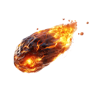A blazing oval shaped meteor isolated against a transparent backdrop creates a striking contrast png