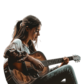 Girl Playing Guitar on Transparent Background png