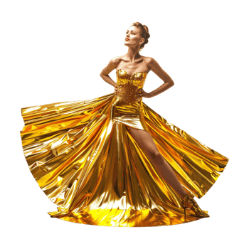 Girl in Golden Dress on Transparent Background png