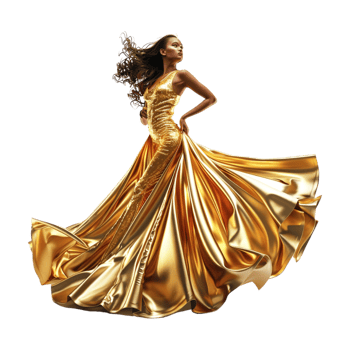 Girl in Golden Dress on Transparent Background png