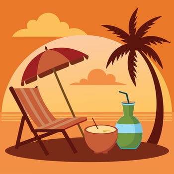 Golden Sunset at Tropical Seaside Beach vector