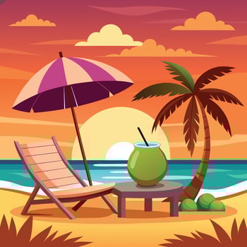Tropical Beach Sunset with Brilliant Colors vector