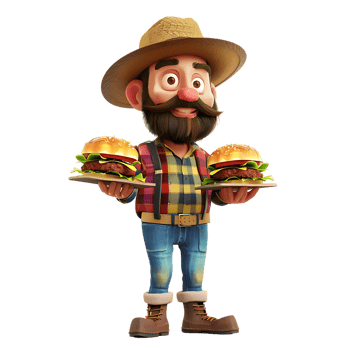 A cartoon character watches as a man with a beard and a hat holds sandwiches png