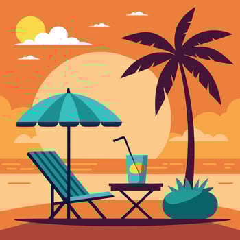 Tropical Sunset in Bright Colors Illustration Design vector