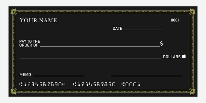 Bank check, blank money cheque, checkbook template. Currency payment coupon, money check background vector