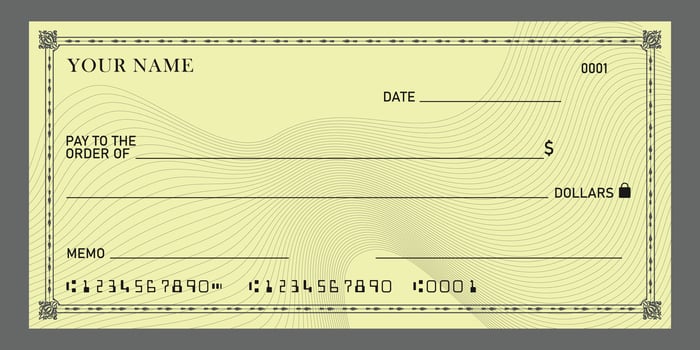 Blank bank check, checkbook cheque template, mockup. Money payment bank check voucher or pay cash cheque certificate, account bill paycheck. vector
