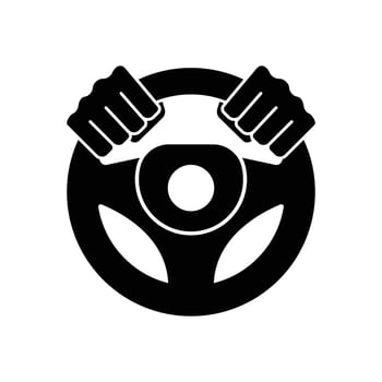 Steering wheel icon. Hands on steering wheel. Driver. Driving car. Test drive. icon isolated on white background. vector