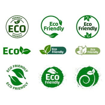 Set Of Eco Friendly Icons. Ecologic food stamps. Organic natural food labels. vector