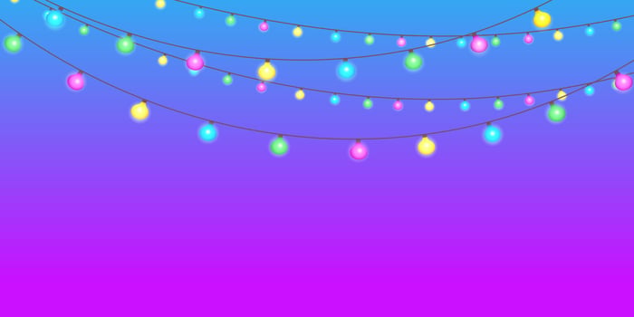 Colorful garland of electric lights. Sunset gradient background. vector