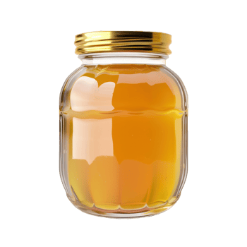 a glass jar with honey on a transparent background png