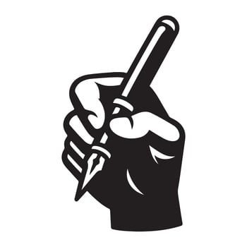 Hand holding pen silhouette. Hand with pen writing drawing silhouette vector