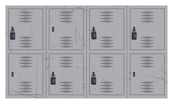 Weathered Gray Metal Lockers with Combination Locks vector