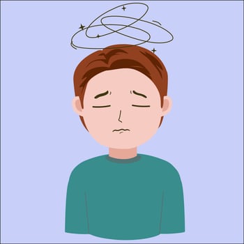 Illustration graphic of young man dizzy stressed, good for showing sick symptoms, isolated on blue background vector