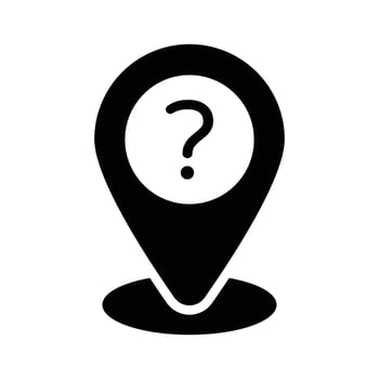 Location pin with a question mark represents a icon of unidentified location vector