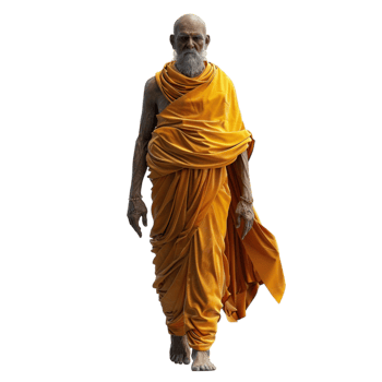 Old Man in Yellow Robe Walking png