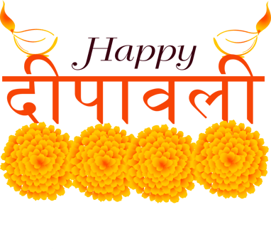 Happy Deepawali text decorated with Diya and flowers, Indian festival Diwali celebration png